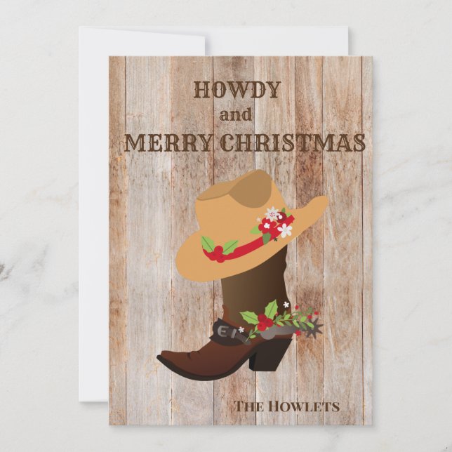 Cartes Pour Fêtes Annuelles Western Cowboy Boot Casquette Noël (Devant)