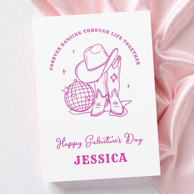 Cartes Pour Fêtes Annuelles Western Cowgirl Pink Script Happy Galentine's Day (Western Cowgirl Pink Script Happy Galentine's Day Holiday Card)