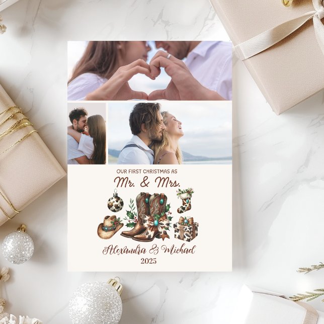 Cartes Pour Fêtes Annuelles Western First Christmas As Mrs and Mr 3 Photo  (Créateur téléchargé)