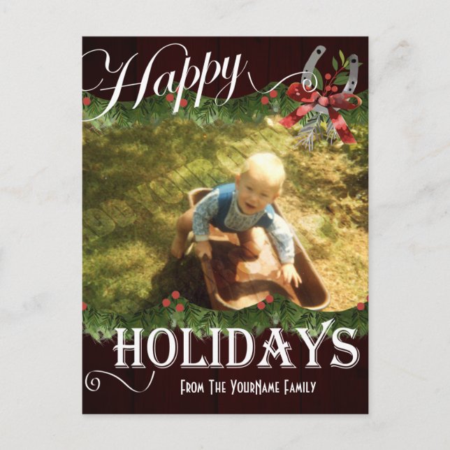 Cartes Pour Fêtes Annuelles Western Garland Photo Personalized Holiday Card (Devant)