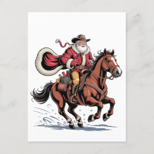 Cartes Pour Fêtes Annuelles Western Riding Rodeo Horse Cowboy Père Noël Noël