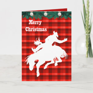 Cartes Pour Fêtes Annuelles Western Rodeo Cowboy Bronc Riding Plaid