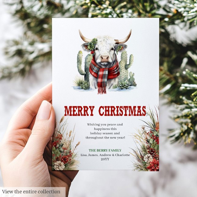 Cartes Pour Fêtes Annuelles Western watercolor highland cow Christmas (Western watercolor highland cow Christmas Holiday Card)