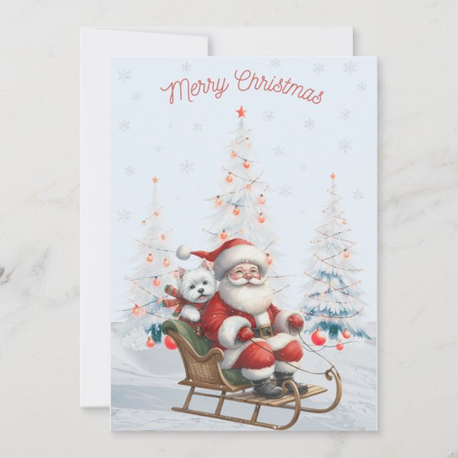 Cartes Pour Fêtes Annuelles Westie avec Père Noël Merry Christmas Card (Devant)