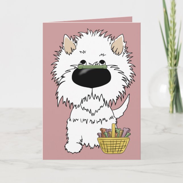 Cartes Pour Fêtes Annuelles Westie - Chasse Aux Os De Pâques, N'Importe Qui ? (Devant)