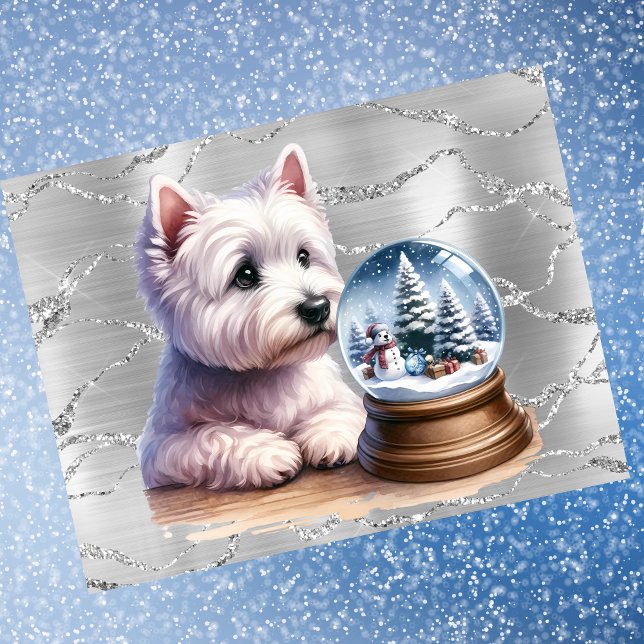 Cartes Pour Fêtes Annuelles Westie Christmas Globe On Silver (Créateur téléchargé)