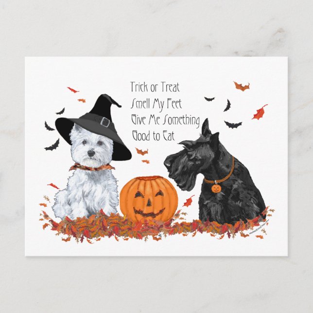 Cartes Pour Fêtes Annuelles Westie et Ecosse Halloween (Devant)