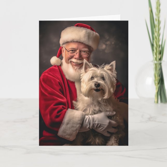 Cartes Pour Fêtes Annuelles Westie et le Père Noël (Devant)