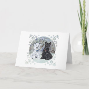 Cartes Pour Fêtes Annuelles Westie et Scottie dans un paysage enneigé