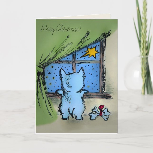 Cartes Pour Fêtes Annuelles Westie et Starry Night - Joyeux Noël (Devant)