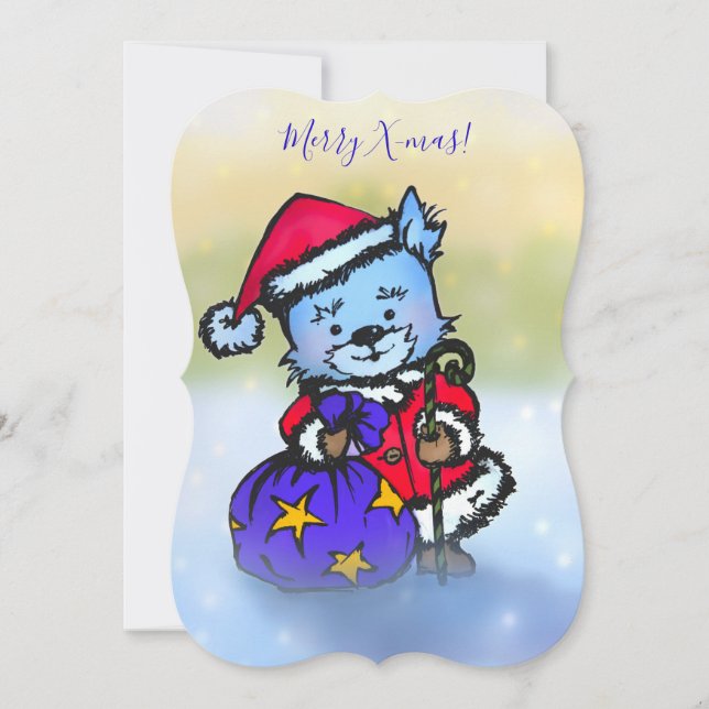 Cartes Pour Fêtes Annuelles Westie Santa Claus - Joyeux Noël ! Main tirée (Devant)
