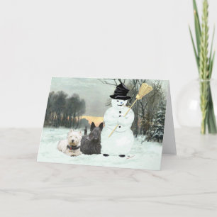 Cartes Pour Fêtes Annuelles Westie & Scottie construisent un bonhomme de neige