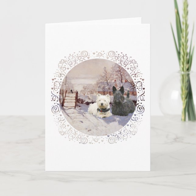 Cartes Pour Fêtes Annuelles Westie & Scottie Hiver Pie (Devant)