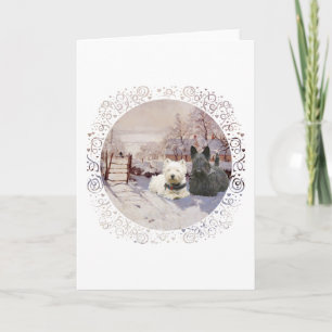 Cartes Pour Fêtes Annuelles Westie & Scottie Hiver Pie