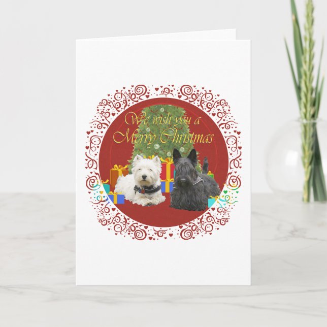 Cartes Pour Fêtes Annuelles Westie & Scottie Joyeux Noël (Devant)