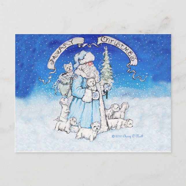 Cartes Pour Fêtes Annuelles Westies et le Père Noël (Devant)
