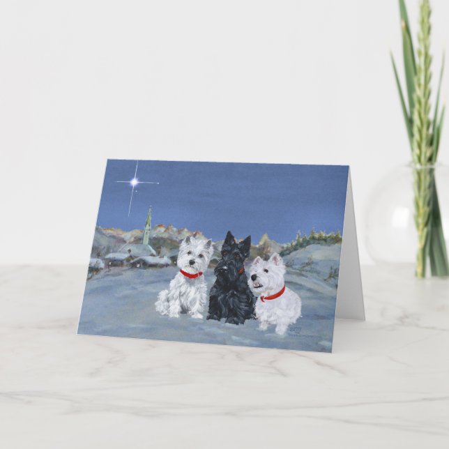 Cartes Pour Fêtes Annuelles Westies et un Scottie Christmas (Devant)