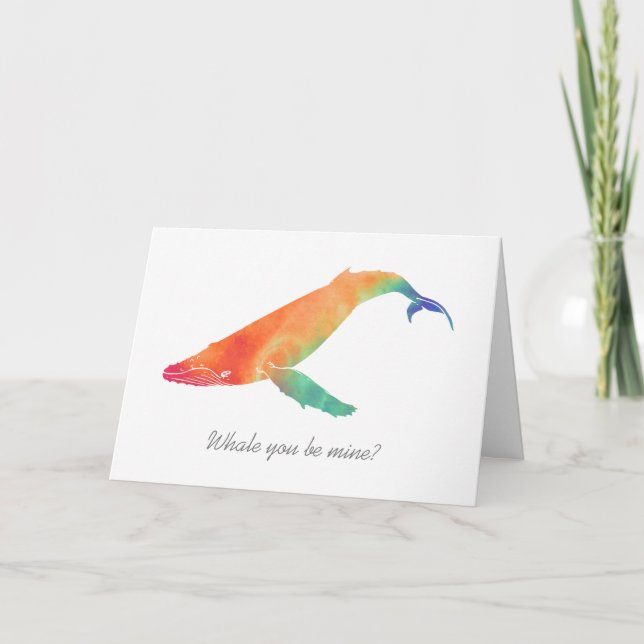 Cartes Pour Fêtes Annuelles Whale You Be Mine Saint Valentin Aquarelle (Devant)