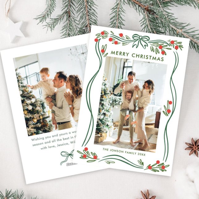 Cartes Pour Fêtes Annuelles Whimsage Green Christmas Bow Ribbon 2 Photo (Créateur téléchargé)
