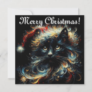 Cartes Pour Fêtes Annuelles Whimsical Black Cat Père Noël Casquette de Noël sa