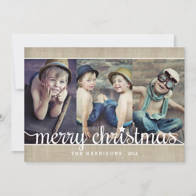 Cartes Pour Fêtes Annuelles Whimsical Burlap Rustique Joyeux Noël Photo (Devant)