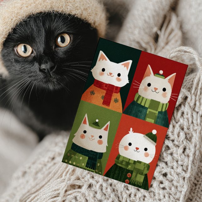 Cartes Pour Fêtes Annuelles Whimsical Cartoon Xmas Cute Cats Meowy Christmas  (Créateur téléchargé)