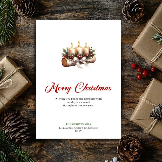Cartes Pour Fêtes Annuelles Whimsical Christmas candles wooden log greeting (Whimsical Christmas candles wooden log greeting Holiday Card)