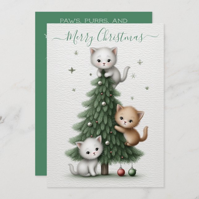 Cartes Pour Fêtes Annuelles Whimsical Christmas Card with Cartoon Kittens  (Devant / Derrière)