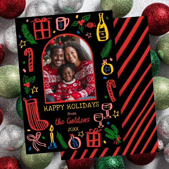 Cartes Pour Fêtes Annuelles Whimsical Christmas  Cute Custom Arch PHOTO  (Whimsical Christmas Doodle Sketch Hand-drawn Cute Custom Arch PHOTO Holiday Card
)