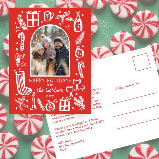 Cartes Pour Fêtes Annuelles Whimsical Christmas  Cute Custom Arch PHOTO  (Whimsical Christmas Cute Doodle Sketch Custom Arch PHOTO Holiday Postcard
)