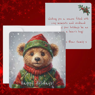 Cartes Pour Fêtes Annuelles Whimsical Christmas Elf Teddy Bear Painterly Style