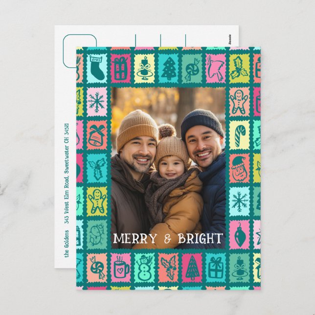 Cartes Pour Fêtes Annuelles Whimsical Christmas Grid Cute Custom  (Devant / Derrière)