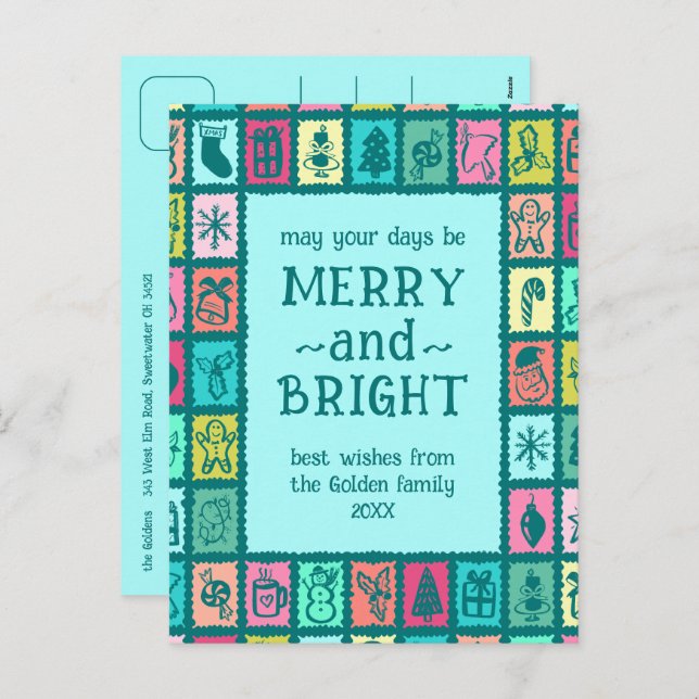 Cartes Pour Fêtes Annuelles Whimsical Christmas Grid Cute Custom  (Devant / Derrière)