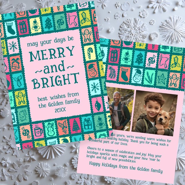Cartes Pour Fêtes Annuelles Whimsical Christmas Grid Cute Custom 2 PHOTO  (Whimsical Christmas Grid Cute Custom 2 PHOTO Holiday Card
)