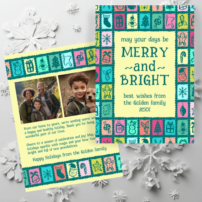 Cartes Pour Fêtes Annuelles Whimsical Christmas Grid Cute Custom 2 PHOTO  (Whimsical Christmas Grid Cute Custom 2 PHOTO Holiday Card
)