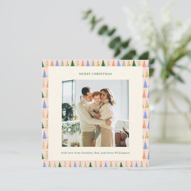 Cartes Pour Fêtes Annuelles Whimsical Christmas Tree Border Photo Family Cute (Debout devant)