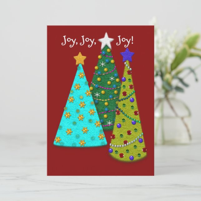Cartes Pour Fêtes Annuelles Whimsical Christmas Trees Faux Felt Look (Debout devant)