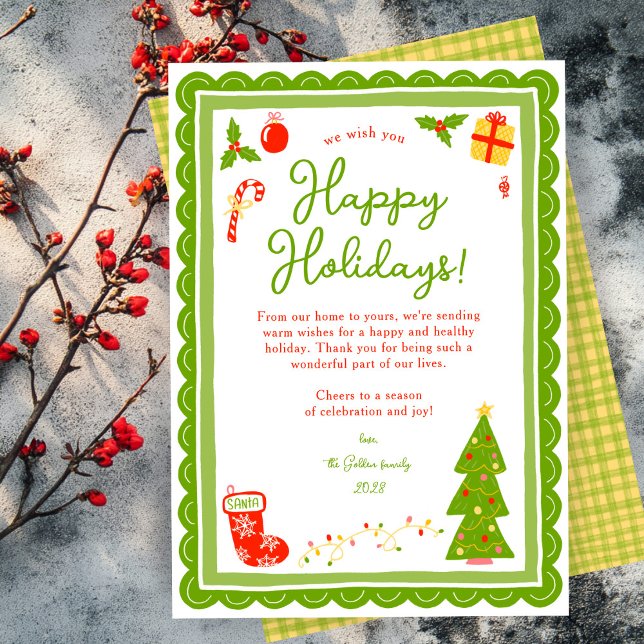 Cartes Pour Fêtes Annuelles Whimsical Cute Christmas CUSTOM Scalloped  (Whimsical Cute Christmas CUSTOM Scalloped hand drawn no photo Holiday Card
)