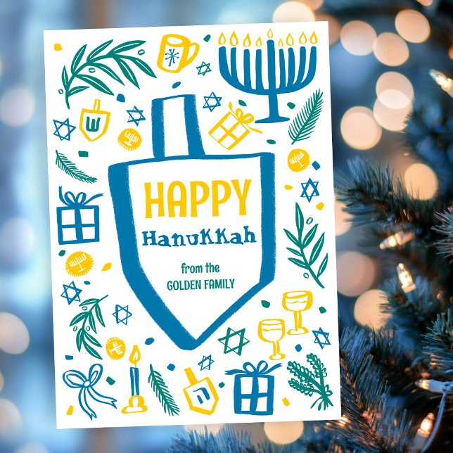 Cartes Pour Fêtes Annuelles Whimsical Cute Dreidel Menorah CUSTOM HANOUKKA (Whimsical Cute Dreidel Menorah CUSTOM HANUKKAH Holiday Card
)