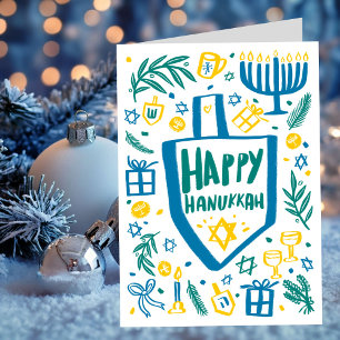 Cartes Pour Fêtes Annuelles Whimsical Cute Dreidel Menorah CUSTOM HANOUKKA