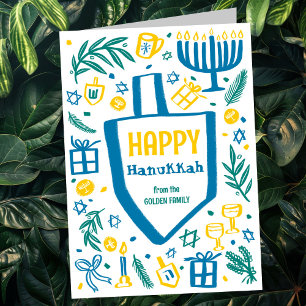 Cartes Pour Fêtes Annuelles Whimsical Cute Dreidel Menorah CUSTOM HANOUKKA