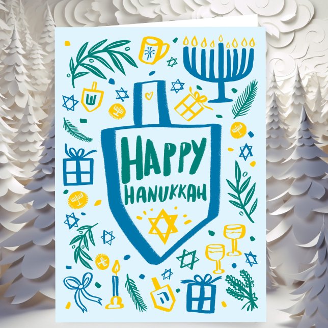 Cartes Pour Fêtes Annuelles Whimsical Cute Dreidel Menorah CUSTOM HANOUKKA (Whimsical Cute Dreidel Menorah Doodle Sketch Quirky CUSTOM HANUKKAH Holiday Card
)