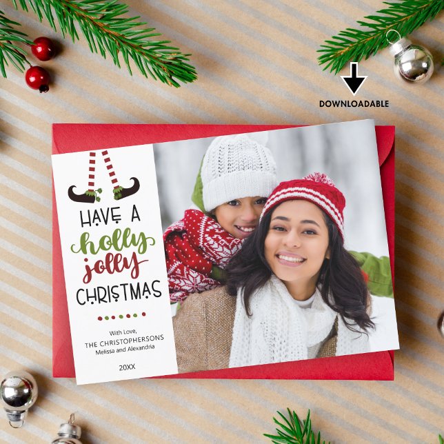 Cartes Pour Fêtes Annuelles Whimsical Elf HOLLY JOLLY NOËL (Créateur téléchargé)