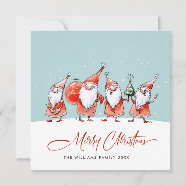 Cartes Pour Fêtes Annuelles Whimsical Funny Père Noël Gnomes Noël (Devant)