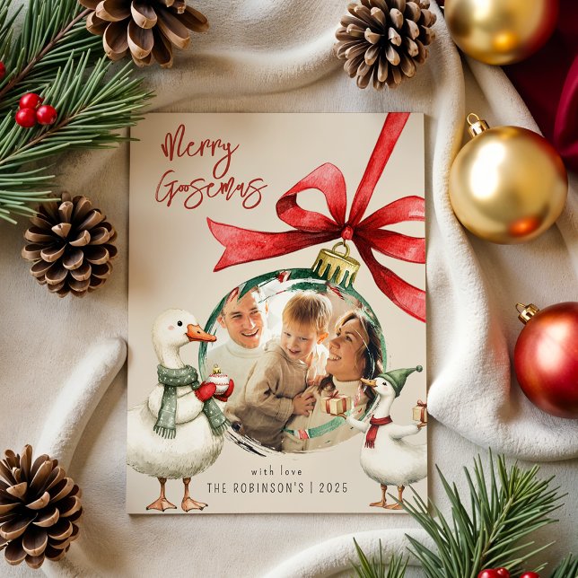 Cartes Pour Fêtes Annuelles Whimsical Goose Photo Christmas (Créateur téléchargé)