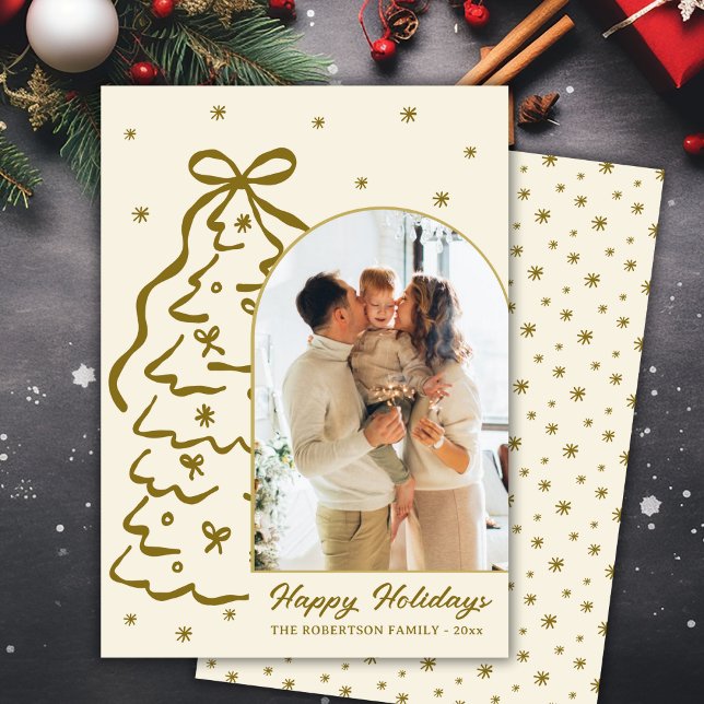 Cartes Pour Fêtes Annuelles Whimsical Hand-Drawn Christmas Tree Arch Photo (Créateur téléchargé)