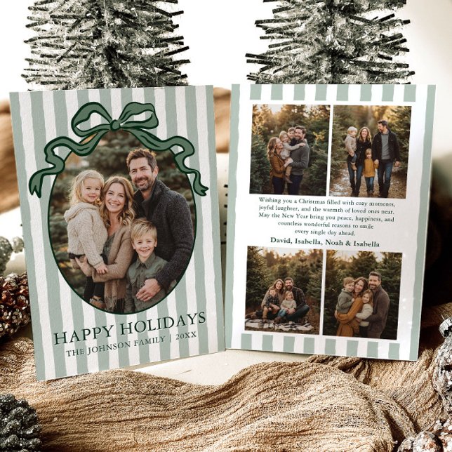 Cartes Pour Fêtes Annuelles Whimsical Hand Drawn Coquette Bow Family Photo (Whimsical Hand Drawn Coquette Bow Family Photo Holiday Card)