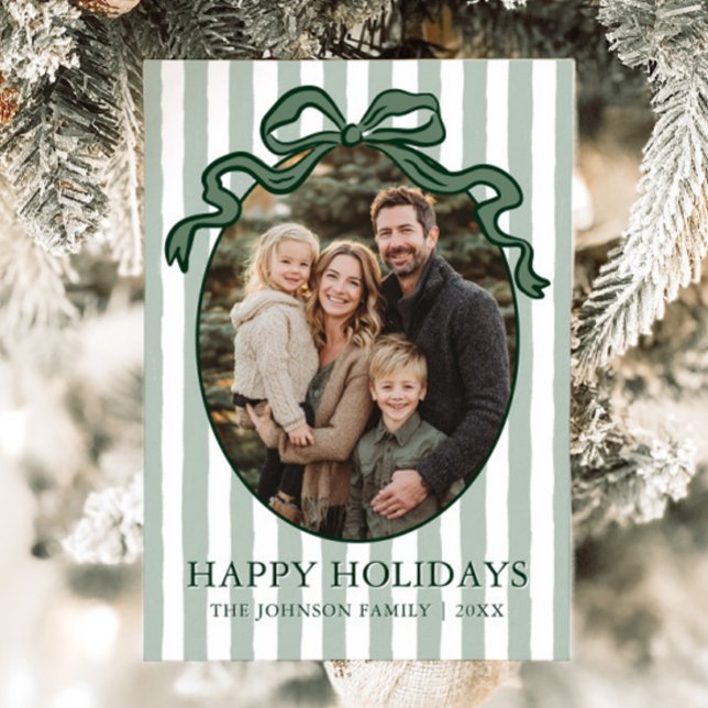 Cartes Pour Fêtes Annuelles Whimsical Hand Drawn Coquette Bow Family Photo (Whimsical Hand Drawn Coquette Bow Family Photo Holiday Card)