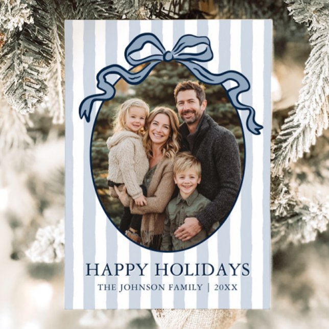 Cartes Pour Fêtes Annuelles Whimsical Hand Drawn Coquette Bow Family Photo (Whimsical Hand Drawn Coquette Bow Family Photo Holiday Card)