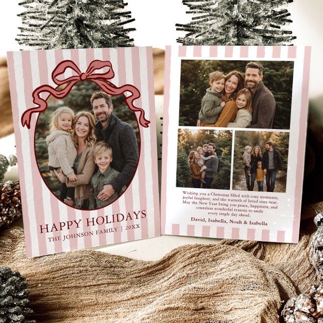 Cartes Pour Fêtes Annuelles Whimsical Hand Drawn Coquette Red Bow Family Photo (Whimsical Hand Drawn Coquette Red Bow Family Photo Holiday Card)